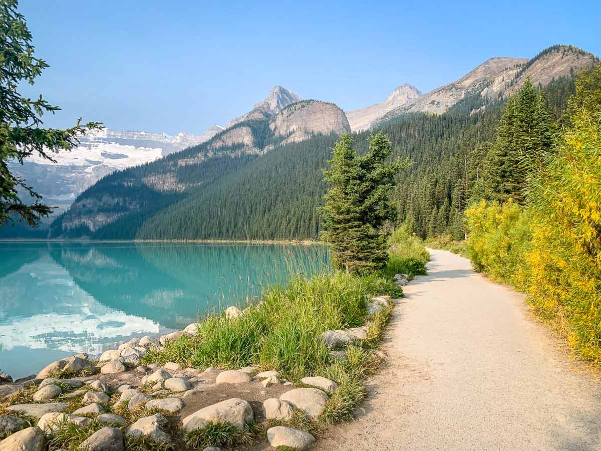 The Lake Louise Lakeshore Trail is one of the best easy hikes in Banff National PArk