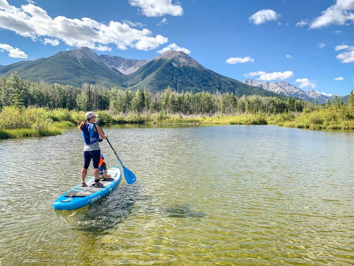 stand up paddle boarding on Vermilion Lakes in Banff