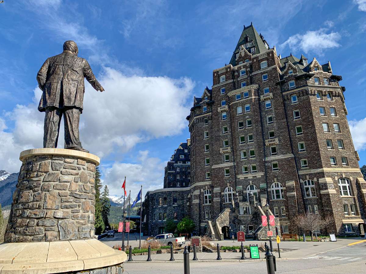 A statue of William Van Horne stands prominently in the Banff Springs Hotel