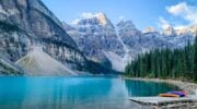 Moraine Lake in early morning on the way to Sentinel Pass Larch Valley