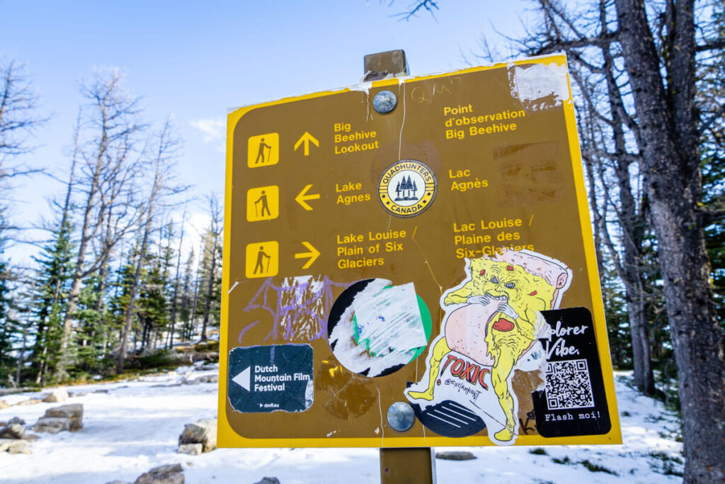 The trailhead sign at the junction to the Big Beehive hiking trail (Banff Hikes)