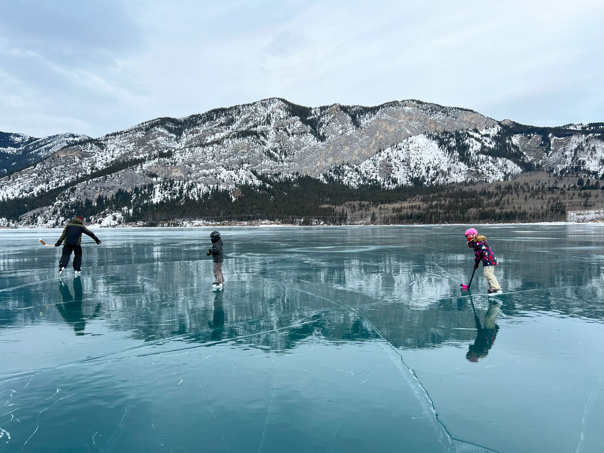 Skating on Barrier Lake in Kananaskis