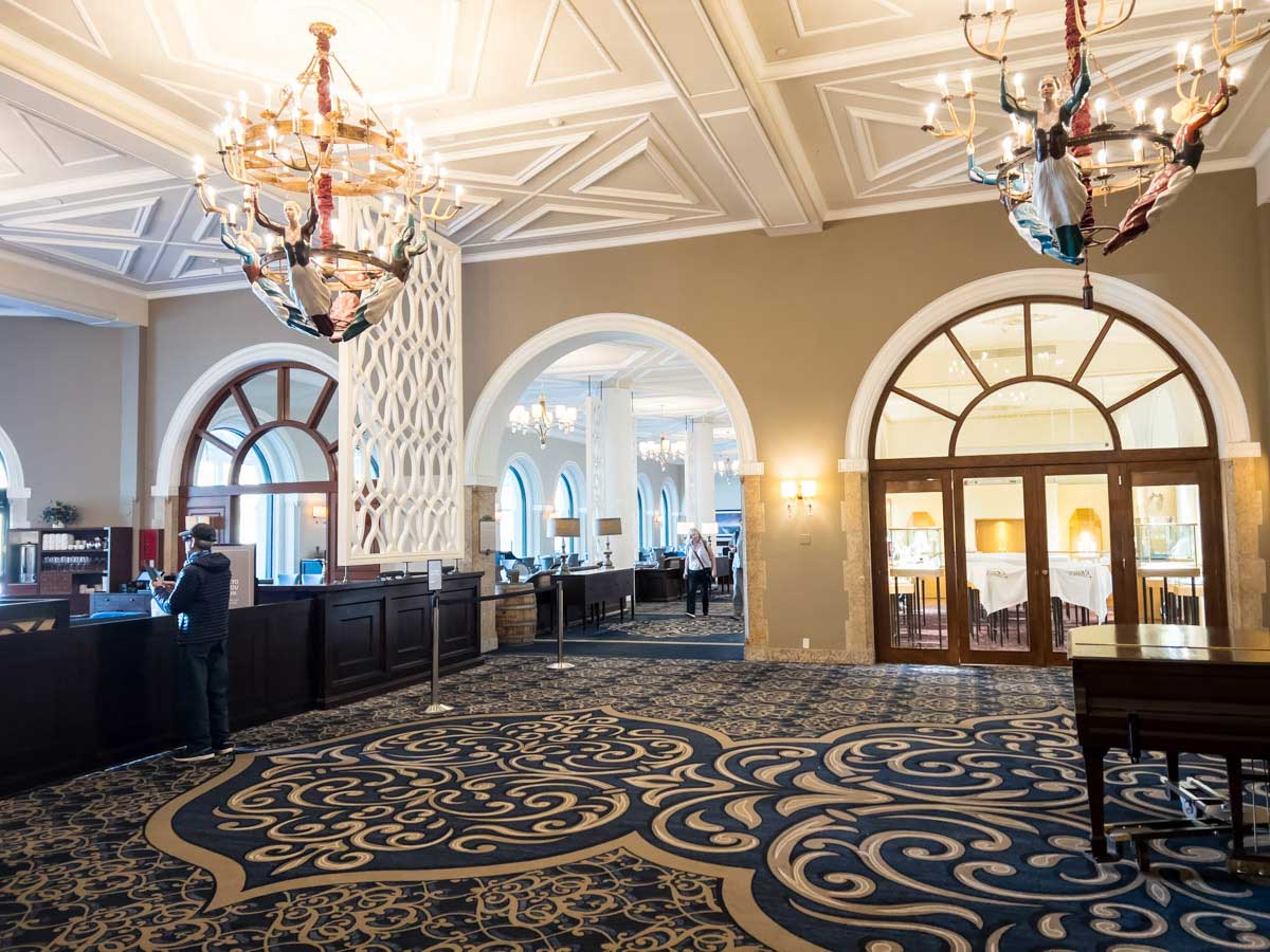 The elegant public areas of the Lake Louise Fairmont hotel in Banff, Canada.