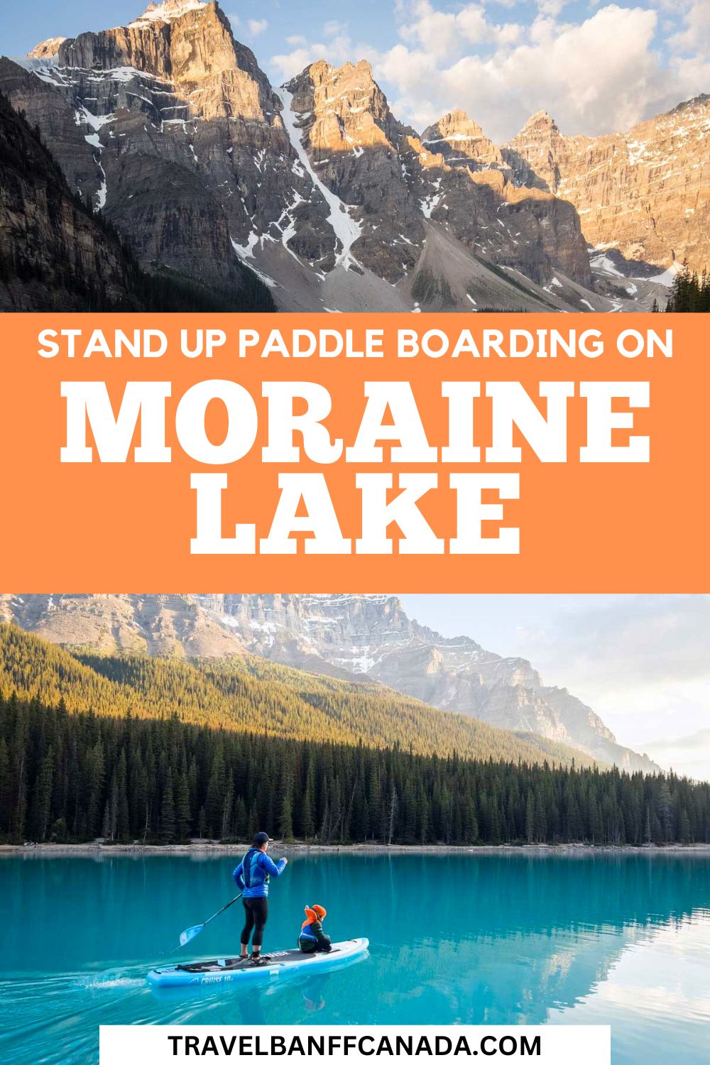 Looking for other things to do at Moraine Lake? Stand up paddle boarding on Moraine Lake is the best way to get a different perspective of this stunning turquoise blue glacier fed lake and the surrounding mountains. Here is everything you need to know about paddle boarding at Moraine Lake in Banff National Park. 