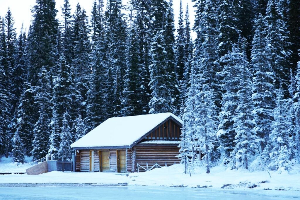 Lake Louise Boat House in Winter.