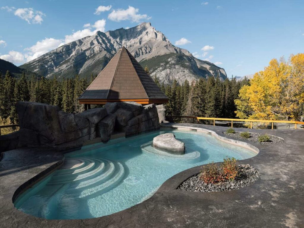 The amazing rooftop hot tub and lounge at the luxury Hotel Canoe & Suites in the Town of Banff.
