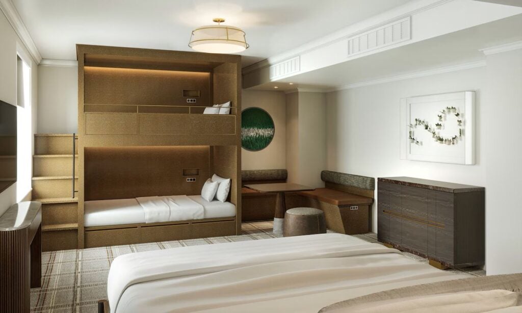 Newly renovated Gatehouse rooms at the Fairmont Banff Springs Hotel are very family-friendly with built in bunk beds.