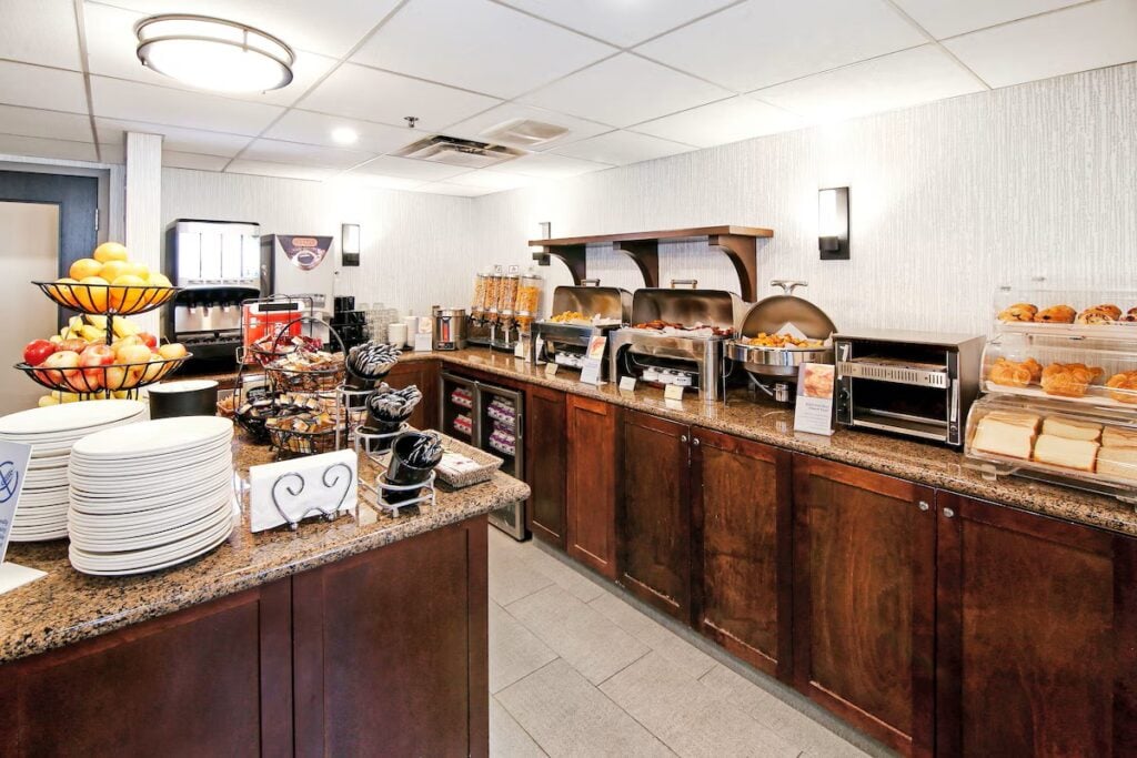 A generous free breakfast buffet at the Best Western Plus Banff hotel.