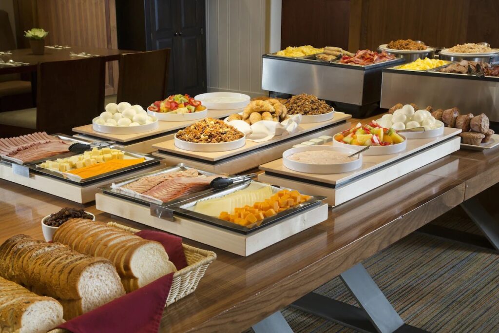 a generous free breakfast buffet for guests of the Banff Aspen Lodge.