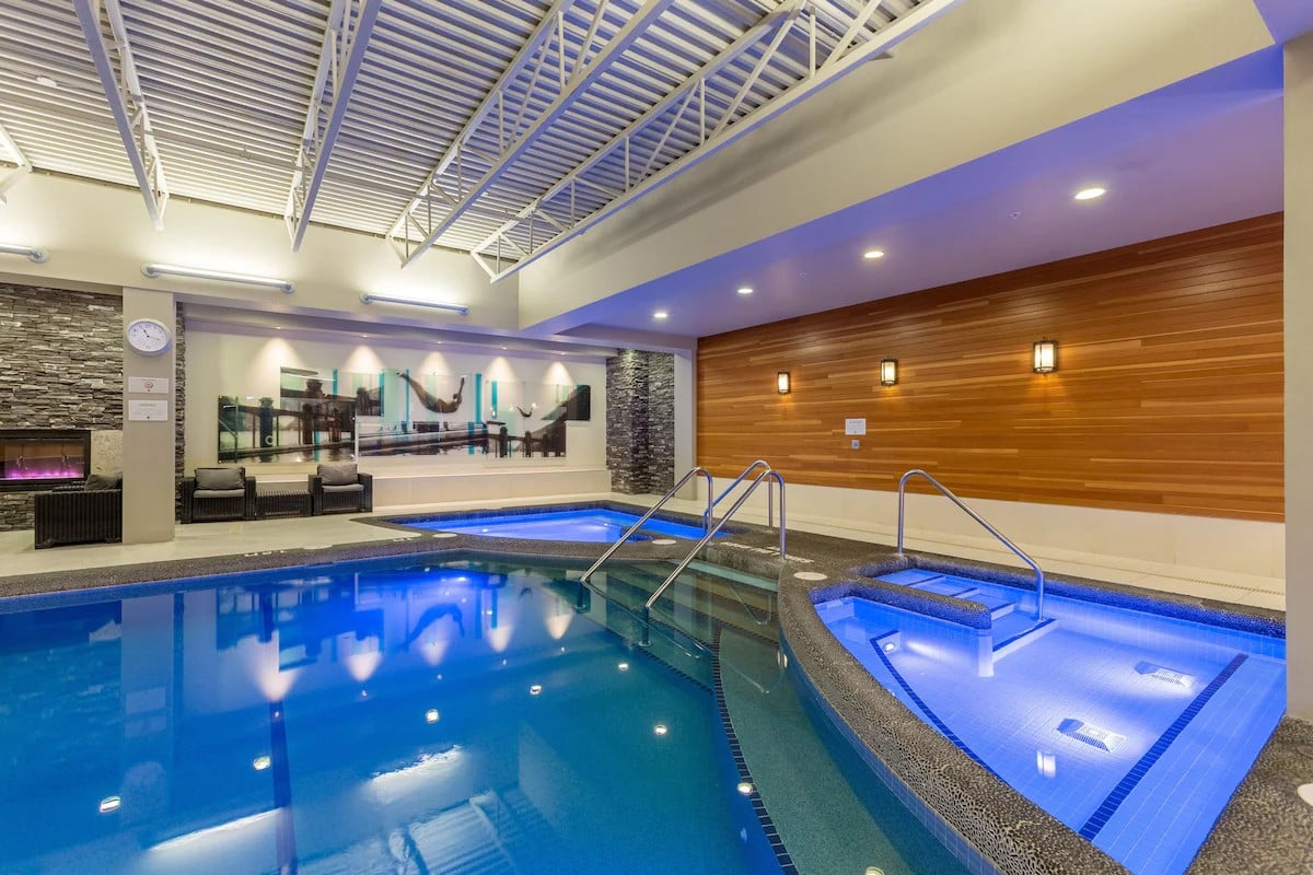 the Banff Park Lodge also offers an indoor swimming pool with two shared indoor hot tubs.