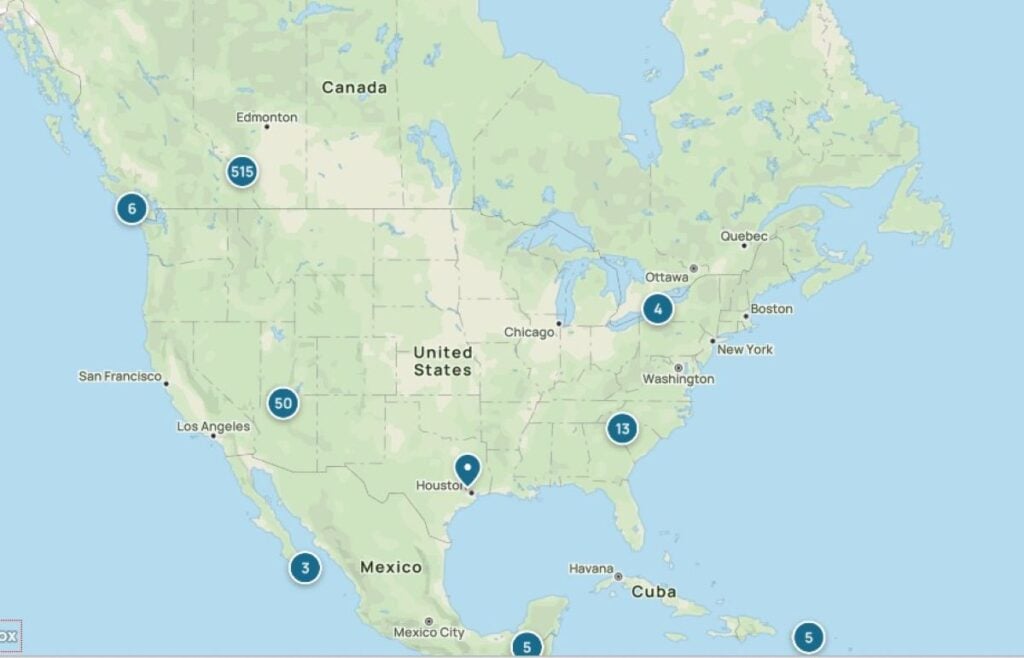 Dan Brewer's AllTrails activity map shows over 500 recorded activities near Banff National Park.