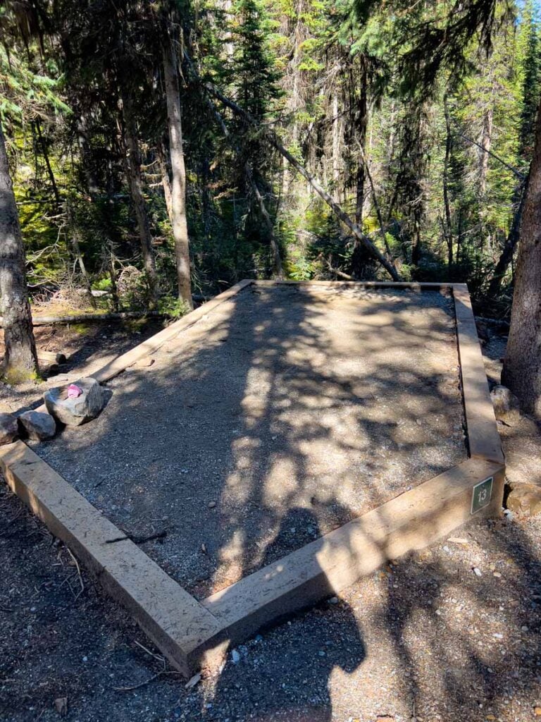 an empty camping pad at the Lake O'Hara campground in Yoho National Park.