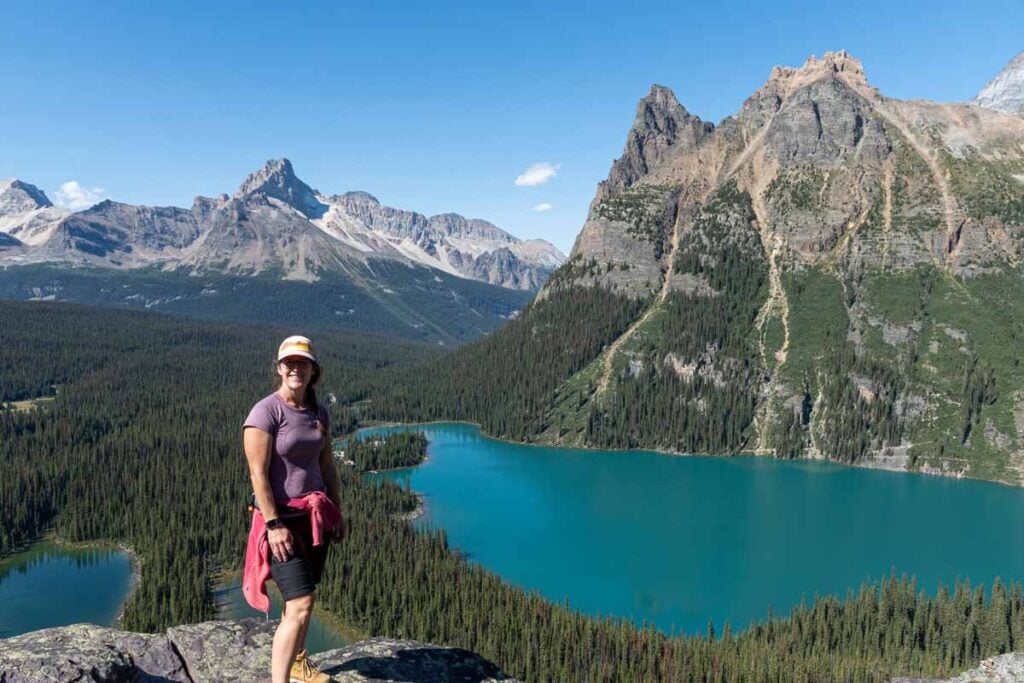 Celine Brewer enjoys views of Lake O'Hara from the Opabin Prospect Trail.