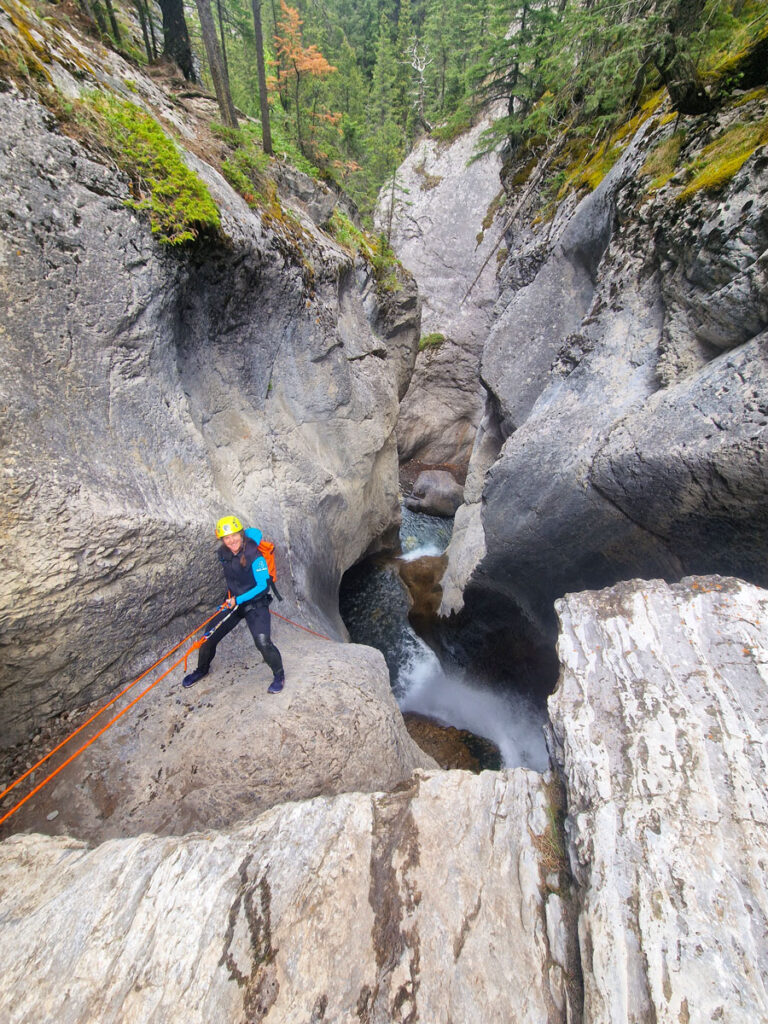 Celine Brewer canyoning at Heart Creek with Banff Canyoning