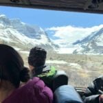 Columbia Icefield Adventure - Bus Ride to Ice Explorer Views of the Athabasca Glacier from the transfer bus on the Columbia Icefield Adventure tour in Jasper.