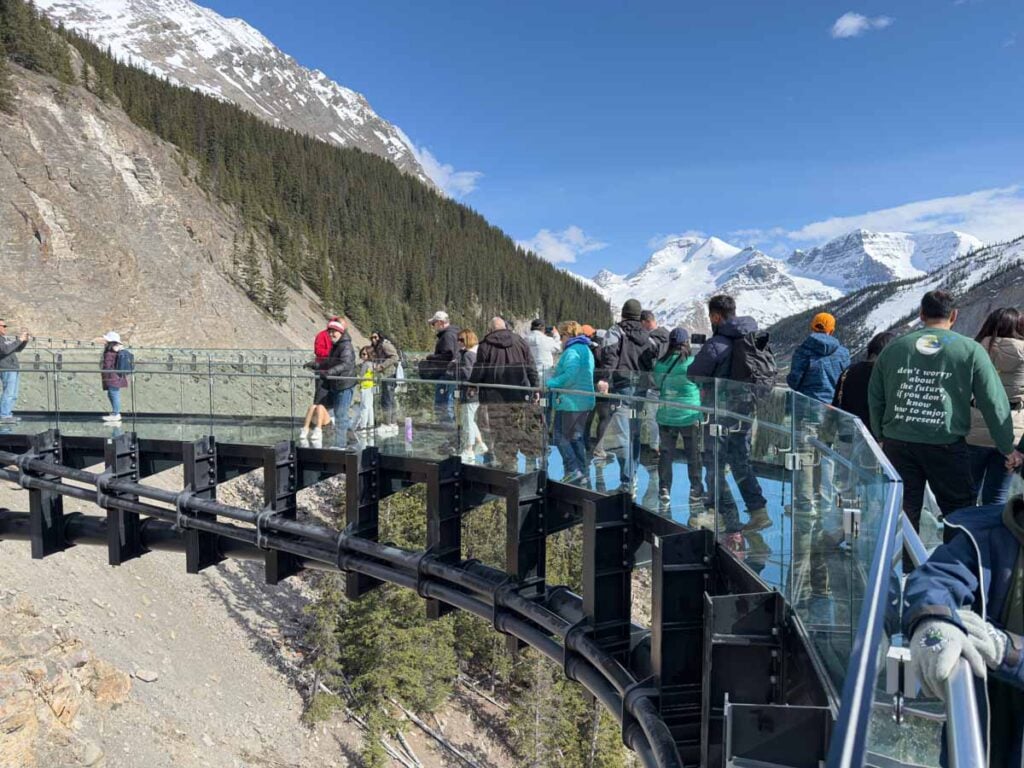 The horseshoe shaped, glass-bottom viewing platform at the Columbia Icefield Skywalk.