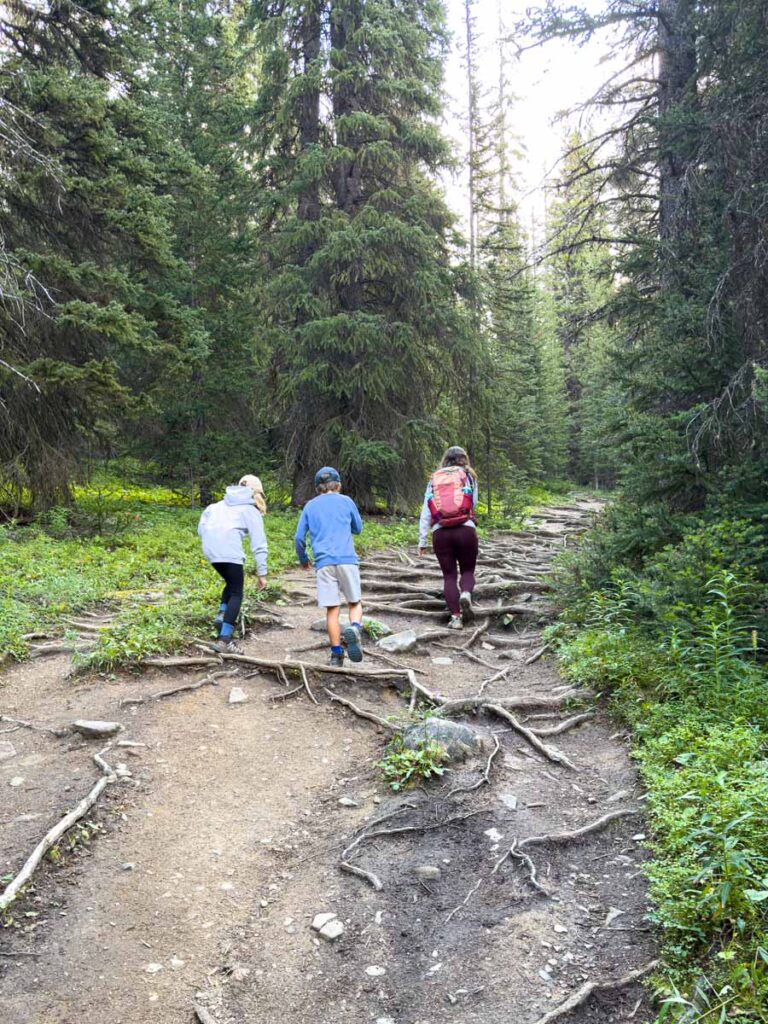 Celine Brewer, owner of TravelBanffCanada.com, hikes the Helen Lake Trail with her kids on a trip up the Icefields Parkway.