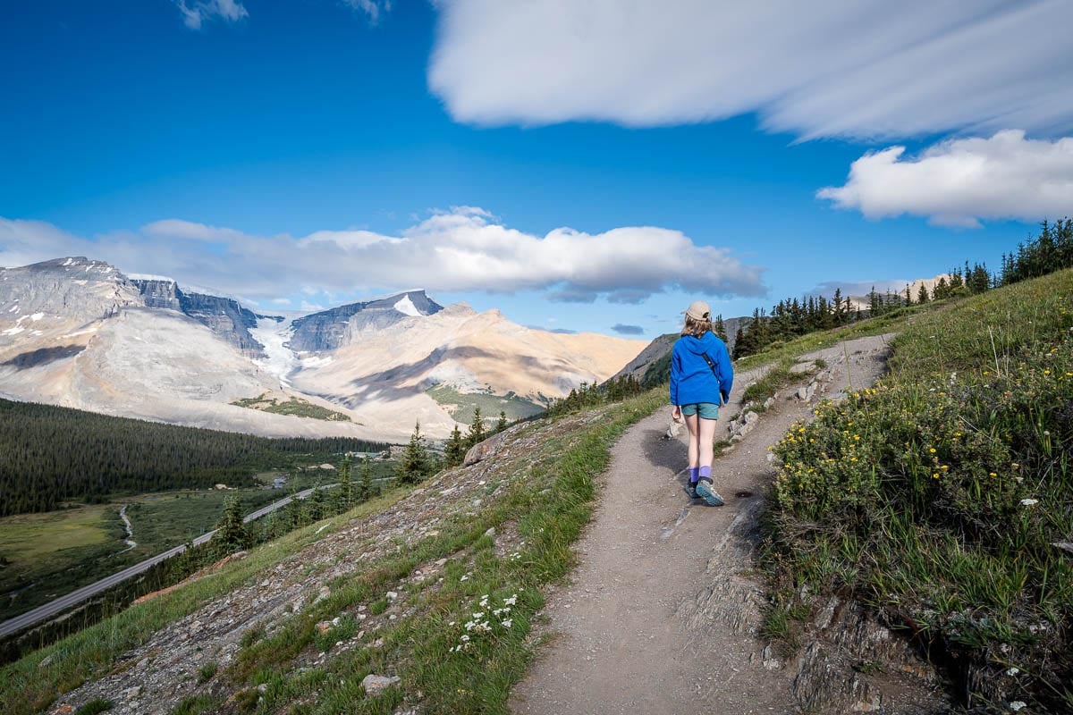 Wilcox Pass Hike - Jasper National Park (1) A girl hikes Wilcox Pass along the Icefields Parkway