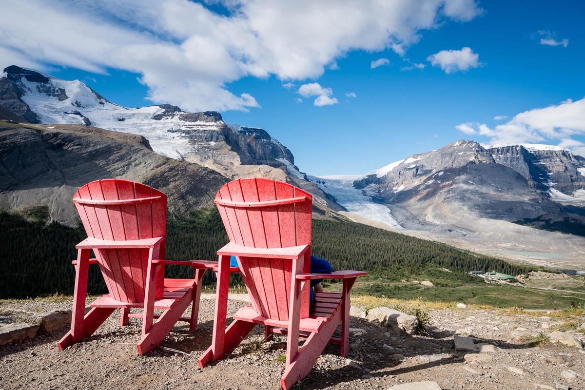 Wilcox Pass Viewpoint Red Chairs along Wilcox Pass hike on the Icefields Parkway
