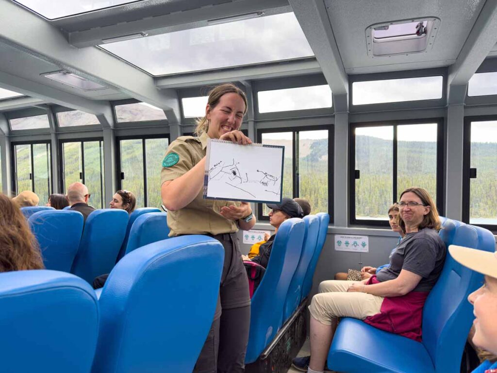 An interpretive guide shows a diagram of the map Mary Shaffer used to find Maligne Lake.