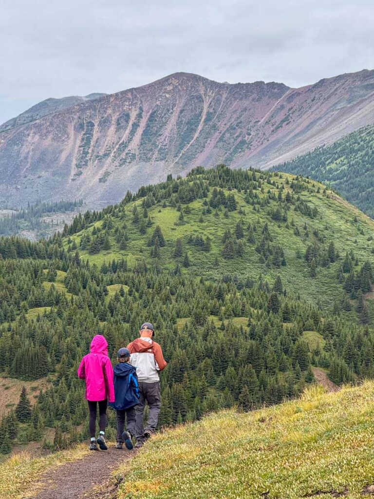 Dan Brewer and his kids enjoy a family hike on the Opal Hills Loop trail in Jasper, Canada.