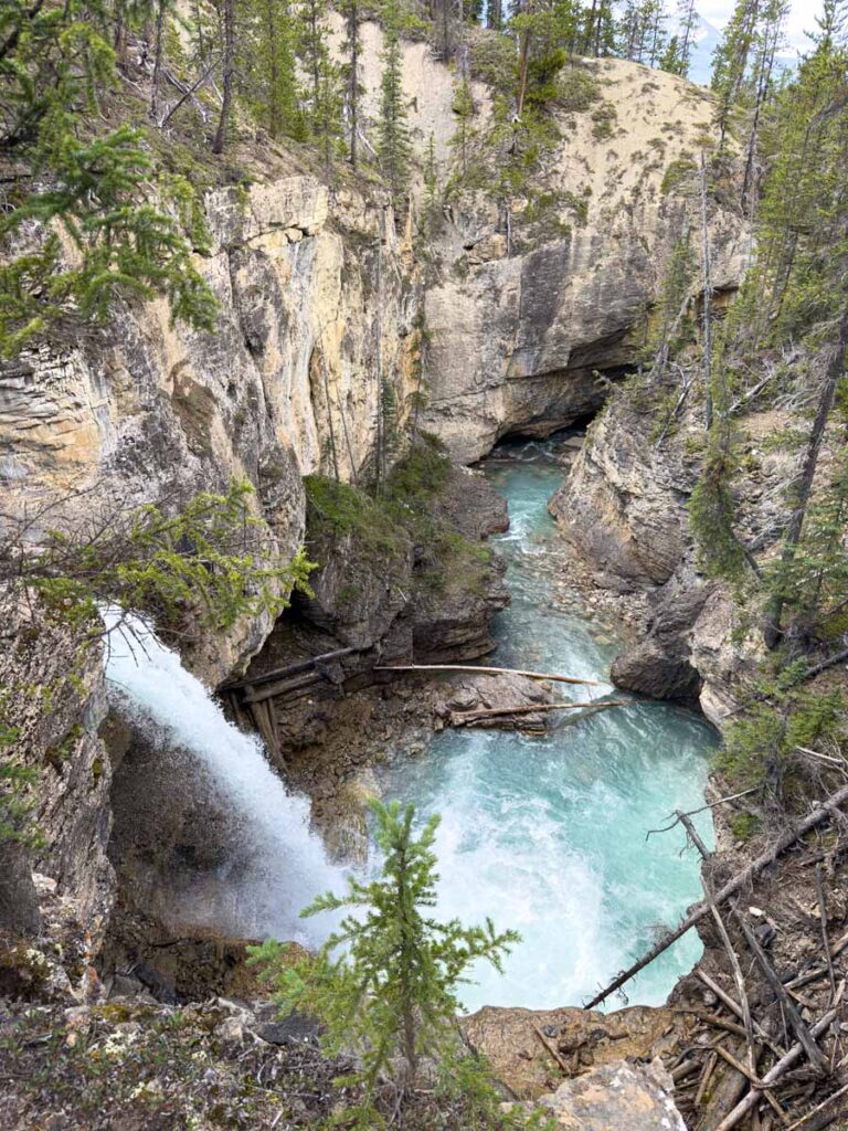 Stanley Falls seen from the side in Jasper National Park.