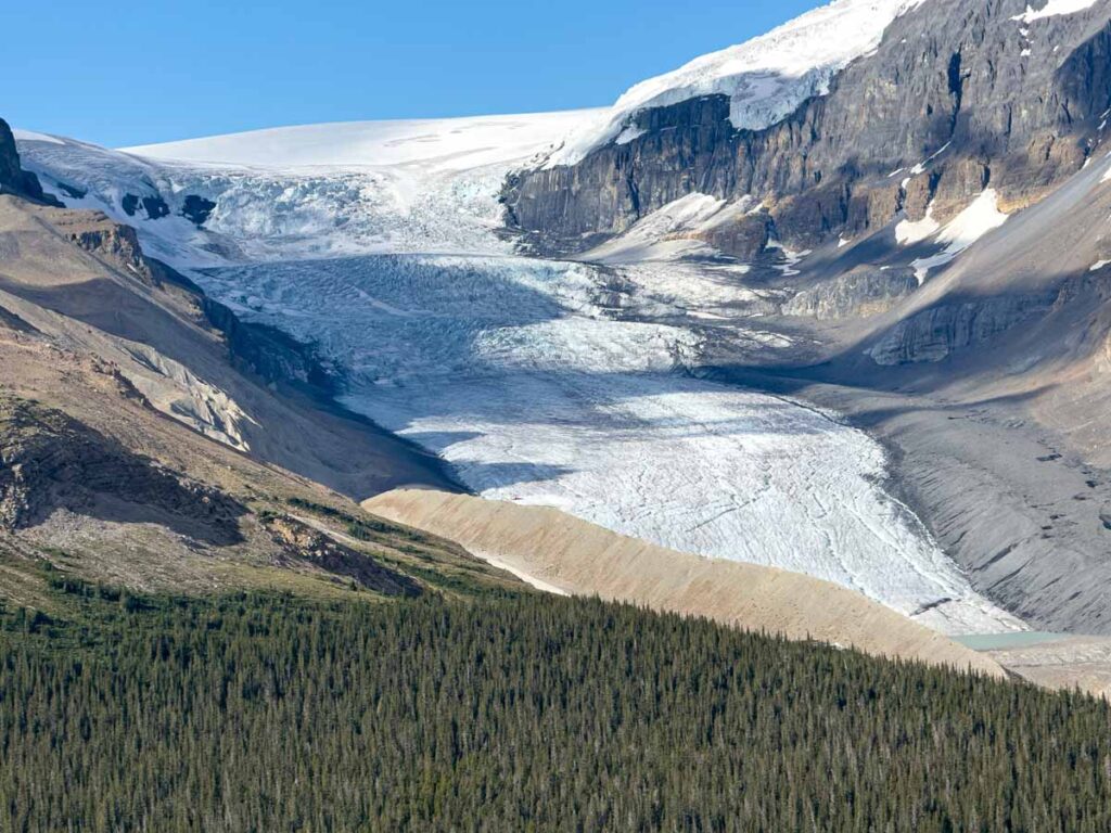 The Athabasca Glacier as seen from the red chairs on Wilcox Pass.