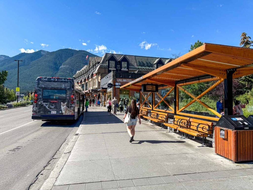 The Banff High School Transit Hub on Banff Avenue in downtown Banff.