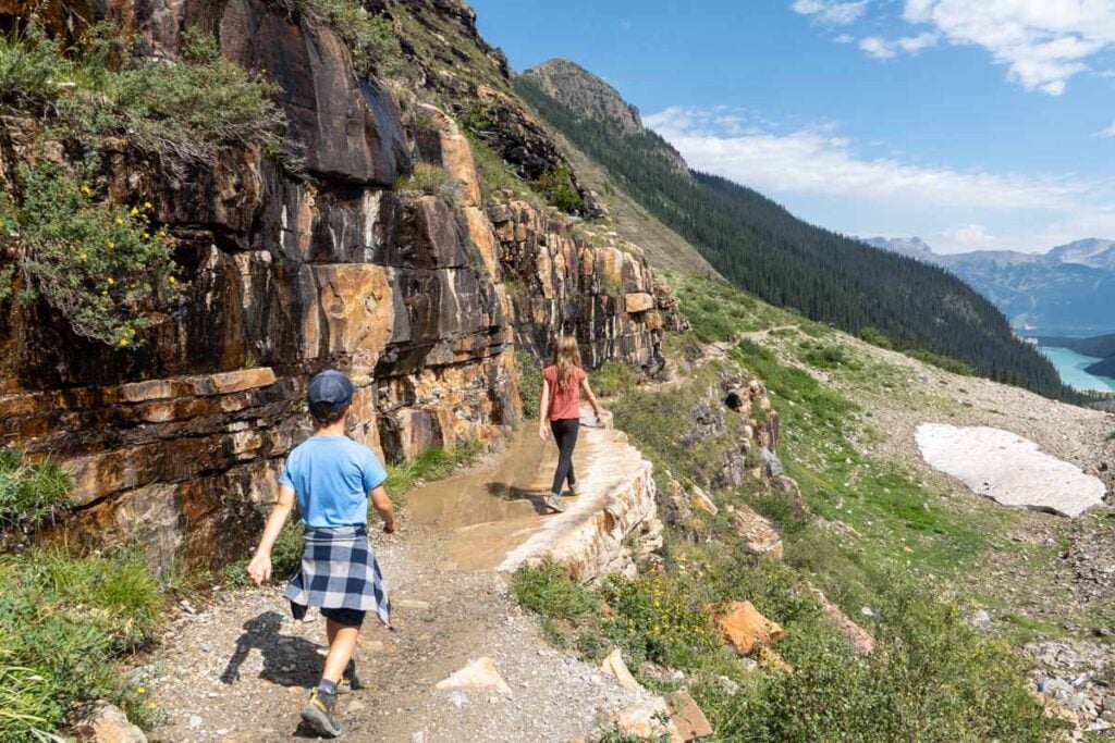 The Brewer kids, from the Travel Banff Canada blog, hike the Plain of Six Glaciers trail in August.