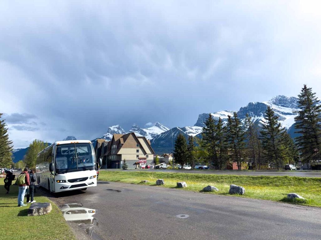 The Flixbus pickup location in Canmore, Alberta.