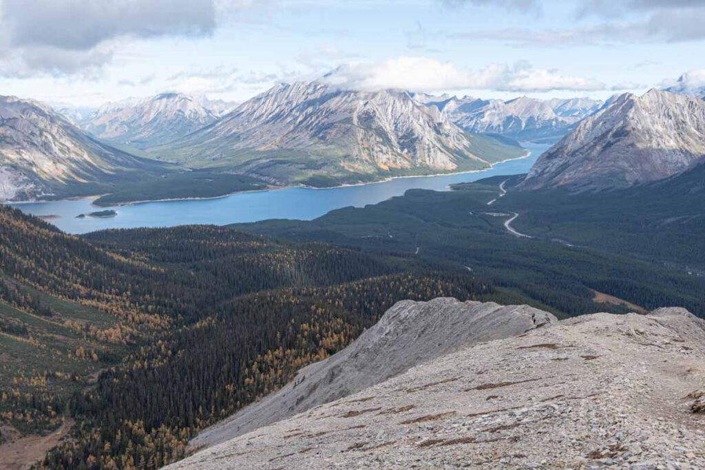 Views of the Spray Lakes Reservoir near the weather station on the Tent Ridge hike in Kananaskis.