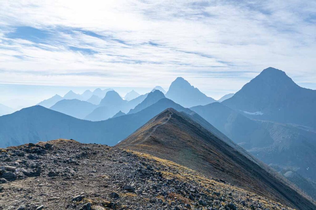 distant mountain peaks from Tent Ridge on a smoky day.