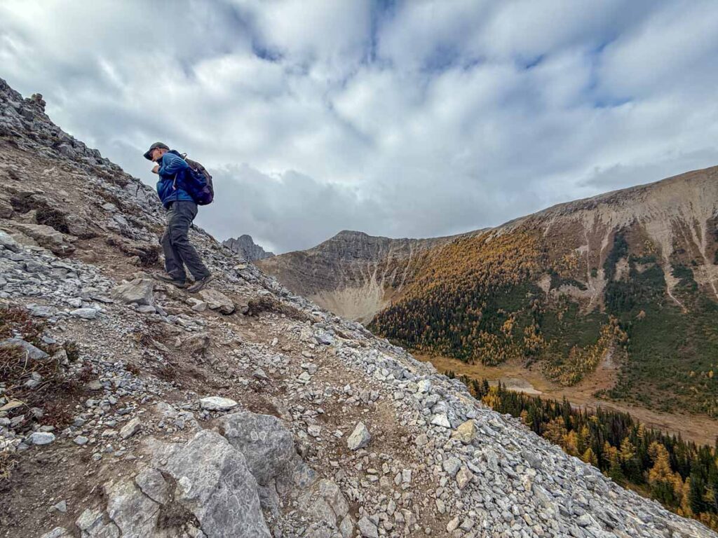 Dan Brewer hikes up steep switchbacks in the alpine zone on the Tent Ridge hiking trail.