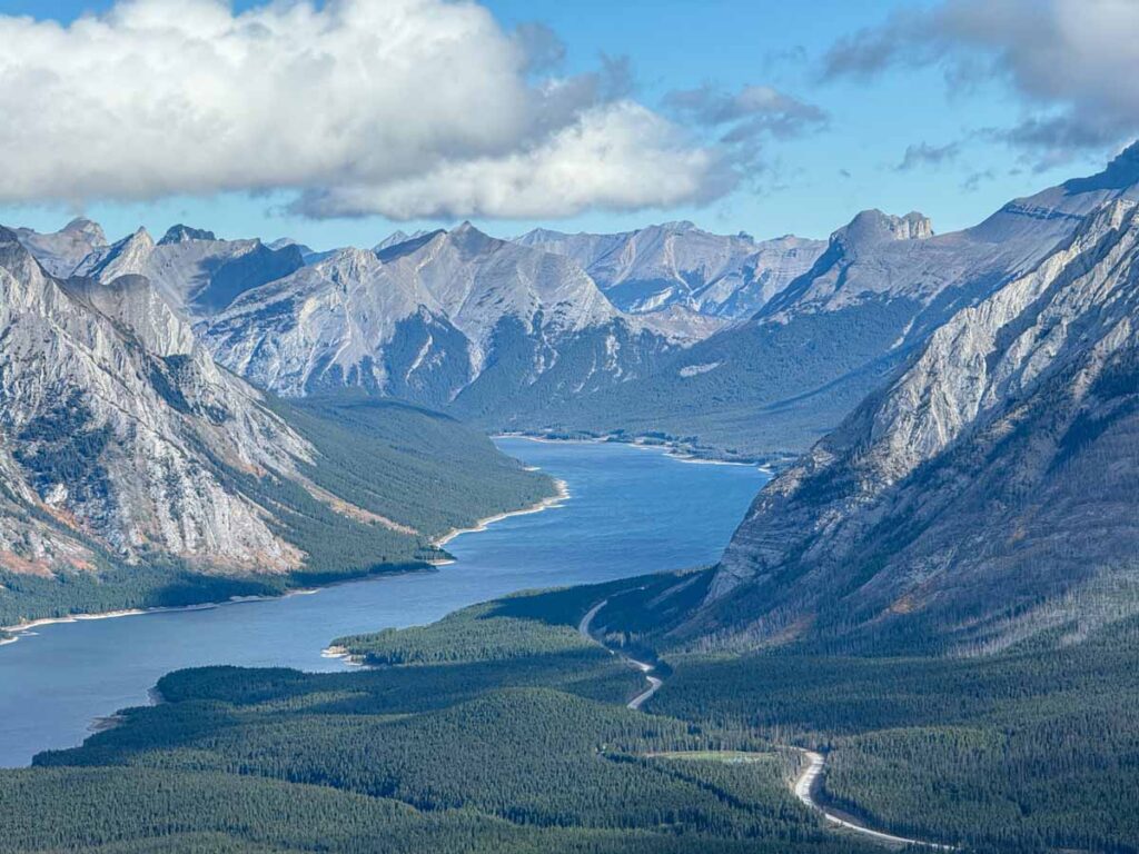 Views of the Spray Lakes Reservoir from the summit of Tent Ridge, Kananaskis.