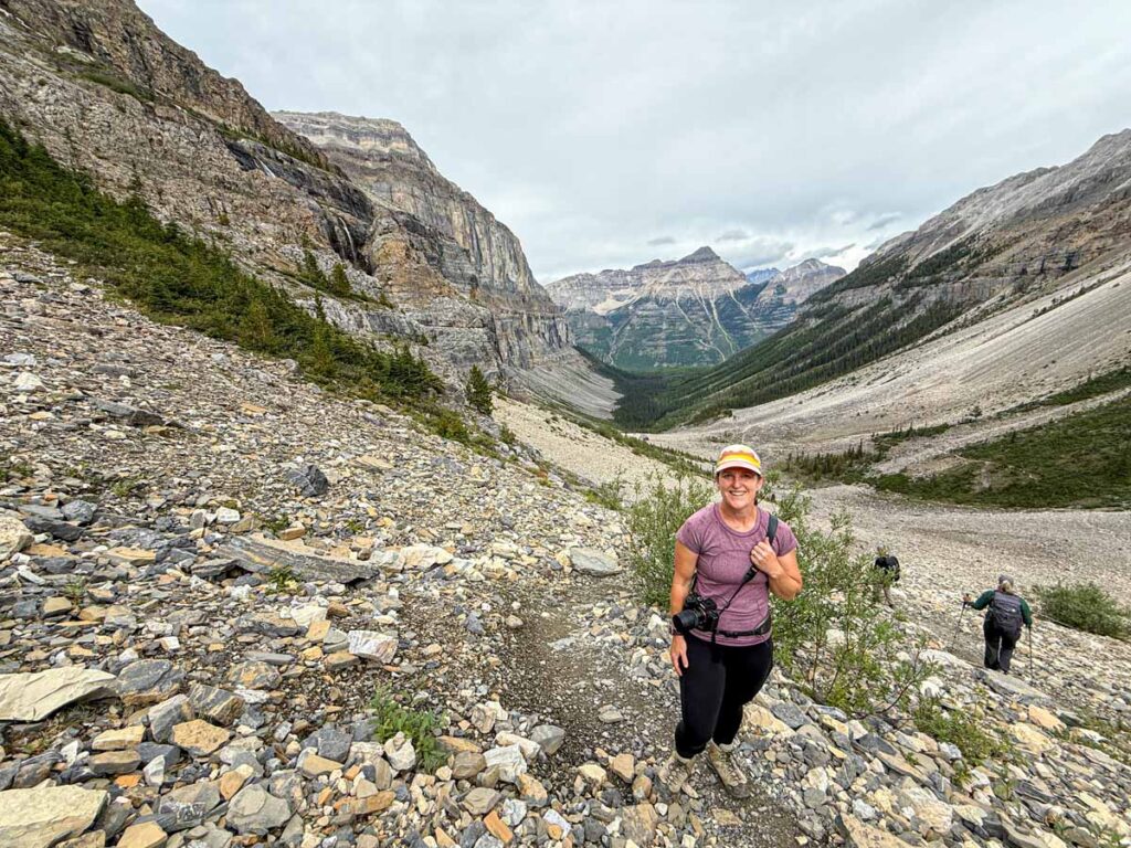 Celine Brewer hiking through the rocky areas near the top of the Stanley Glacier hiking trail.