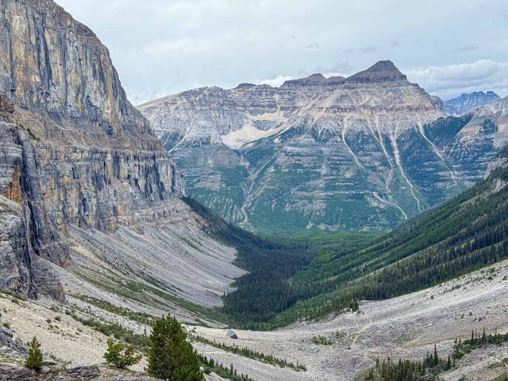 The view of the valley from the top of the Stanley Glacier Trail in Kootenay National Park, Canada.