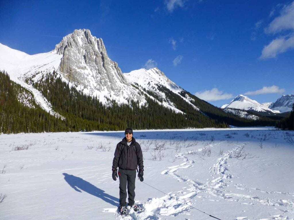 Dan Brewer snowshoeing on the Burstall Pass Trail in Kananaskis Country in February.